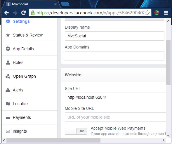 SiteUrl of Facebook Application
